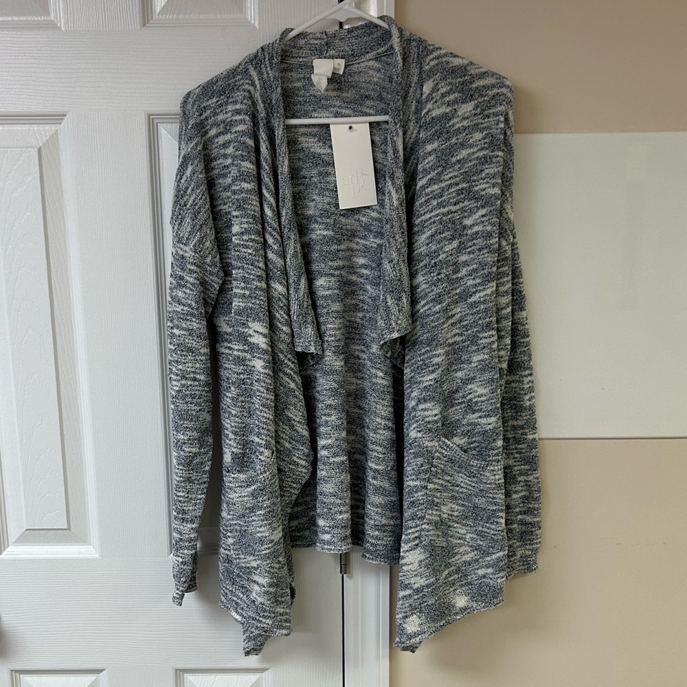 NWT Ady P Space Dye Draped Open Front Cascade Cardigan Neptune Blue